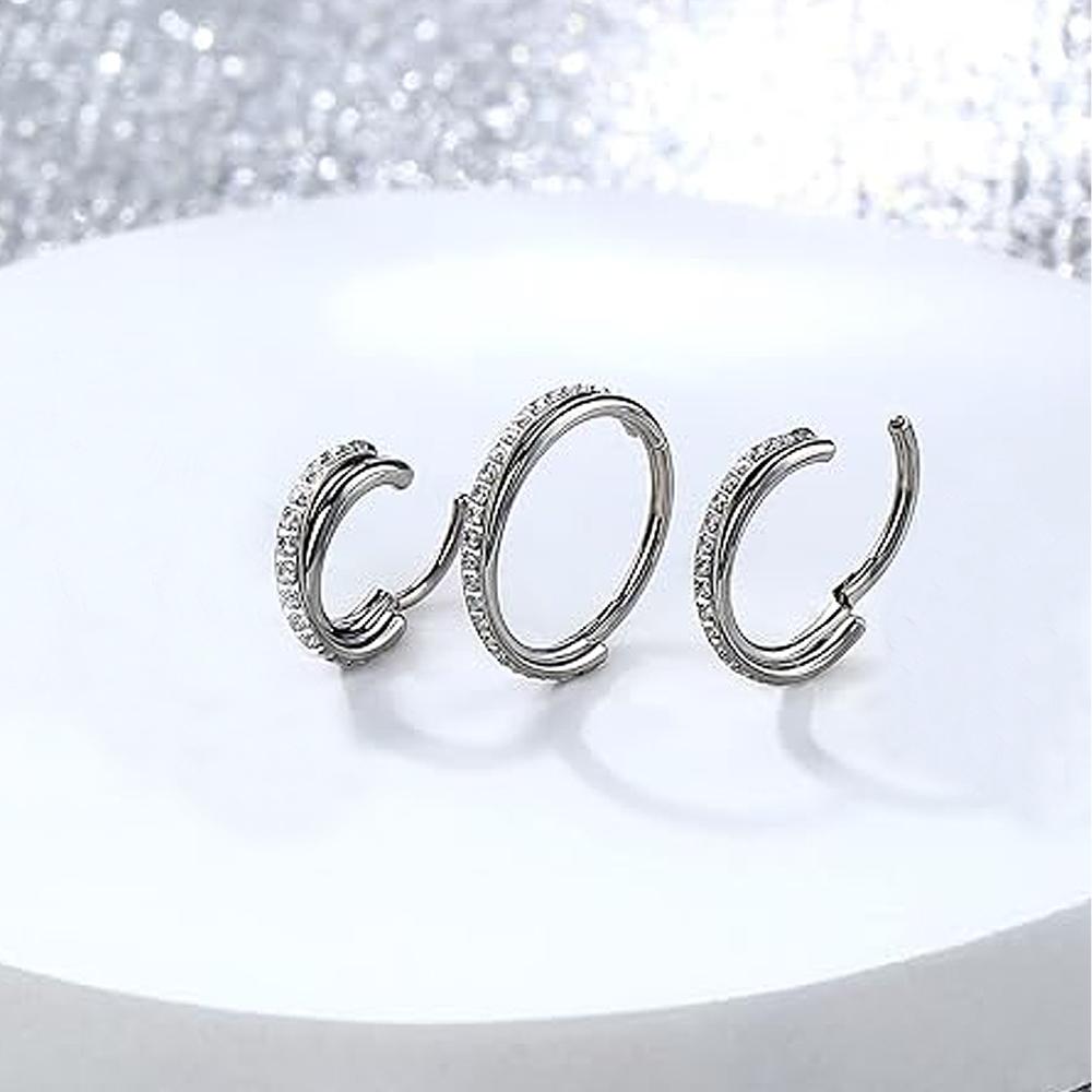 MZ 1 Pcs 316l Stainless Steel Zircon 16G Double Ring Cross Closure Ring Nose Ring Earrings Seamless Ring Human Piercing Jewelry