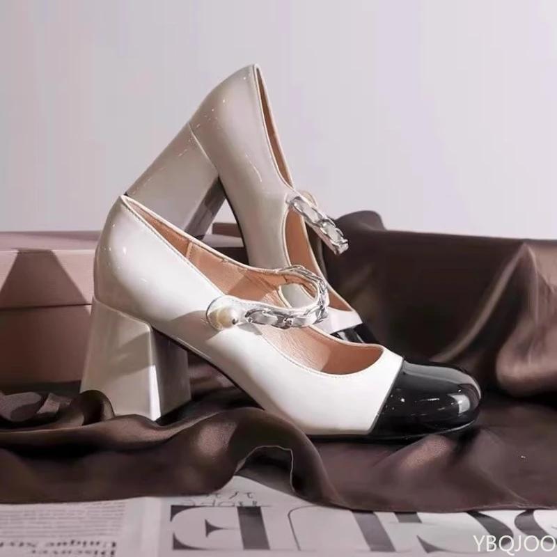 Fashion Vintage Mary Jane Shoes New Small Fragrant French Leather Shoe Ladies Elegant Pumps Fashion Versatile Women's High Heels Mujer