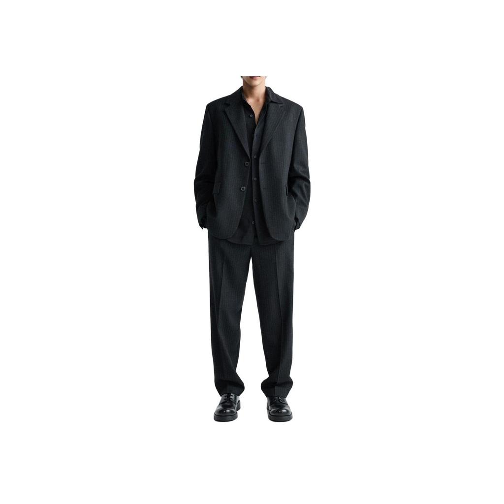 Zara Solid Color Regular Single Breasted Striped Suit Men suits Black 06536833800-33