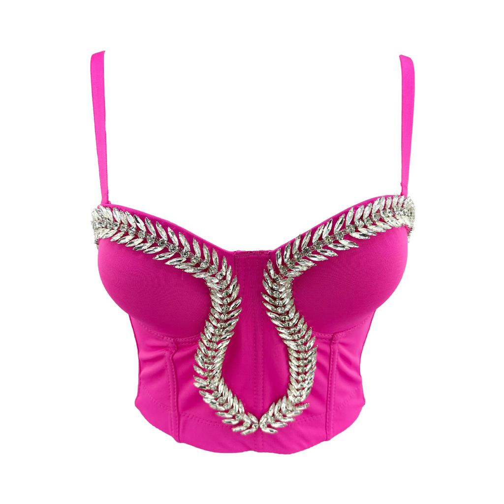 Leaf-shaped Rhinestone Chain Short-sleeved Tank Top with A Sophisticated and Elegant Vibe Perfect for Street Style Fashion. Camis & Tank Tops