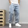 Blugi Bărbătești Ușori Simpli, Spălați Albastru Deschis cu Croială Dreaptă Relaxată Stil American Vintage High-Street