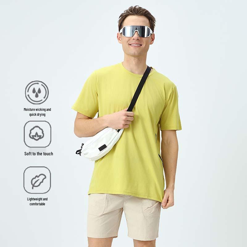 

LULU Men s Quick-Dry Solid Color T-Shirt - Anti-Wrinkle, Black Tech, Summer Casual, Sports Fitness, Short Sleeve 3XL лимонно-жовтий колір