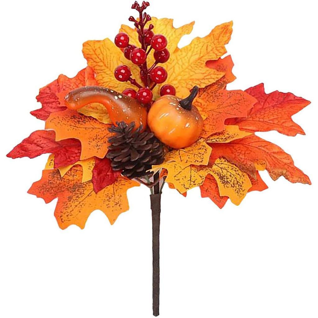 Home Autumn Decoration Christmas Fall Artificial Maple Leaves Berry Stem Faux Branches Fake Pumpkin