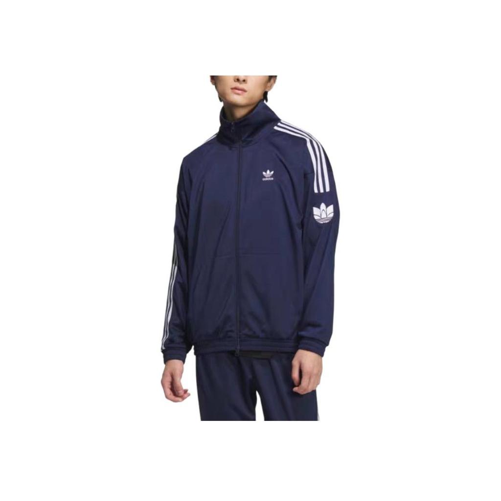 Adidas Originals Trefoil Series Retro Soft Comfortable Long Sleeve Versatile Sports Striped Jacket Unisex Jacket Deep-Indigo JL8398