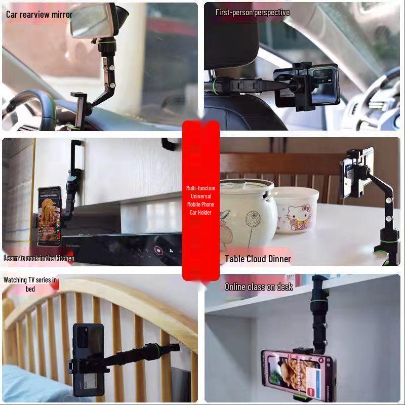 Car Rearview Mirror Phone Holder with 360° Rotation and One-Click Lock