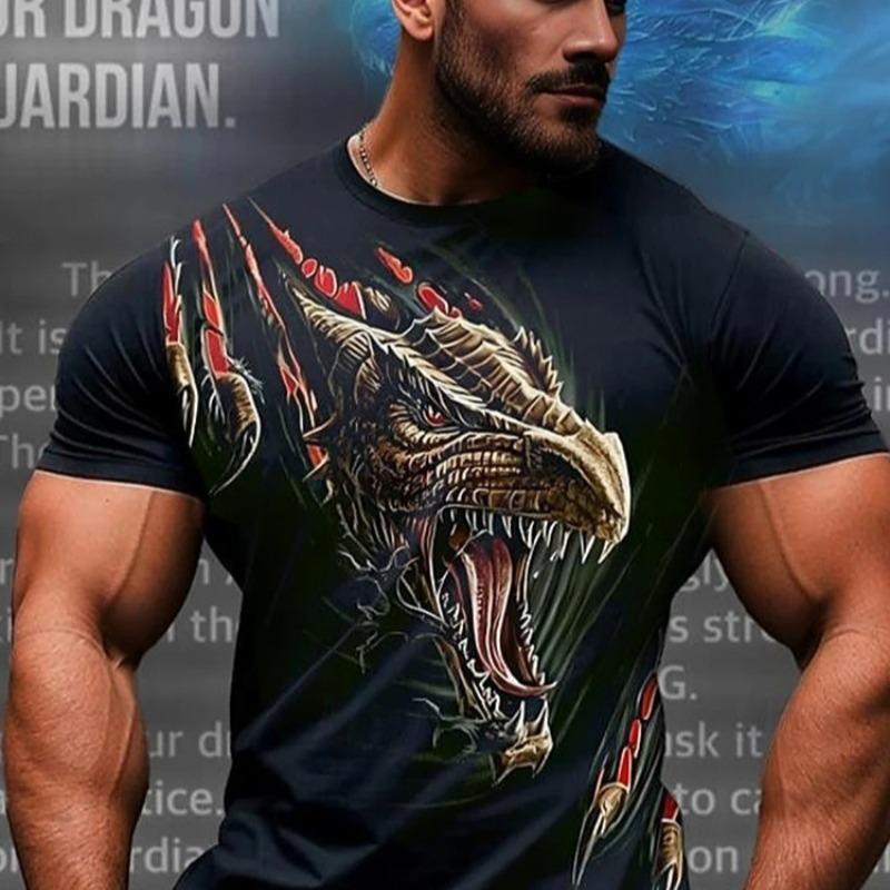3D Dragon Print Men's T-shirt Summer Daily Casual Men's Street T-shirt Outdoor Sports Short Sleeve Urban Fashion Men's T-shirt