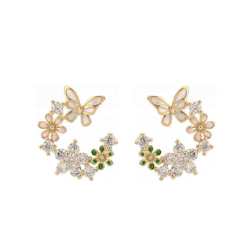 Fashion Exquisite Flower Butterfly Small Fresh Daily Literary Jewelry Birthday Party Lady Temperament Earrings