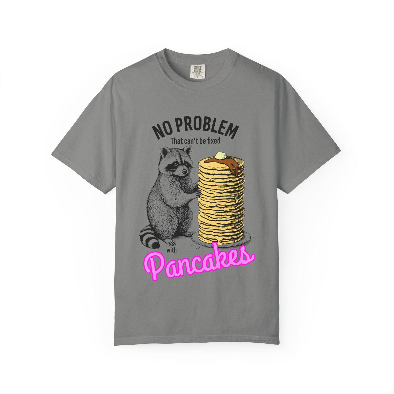 Raccoon with Pancake Stack T-shirt | No Problem That Can t Be Fixed With Pancakes M