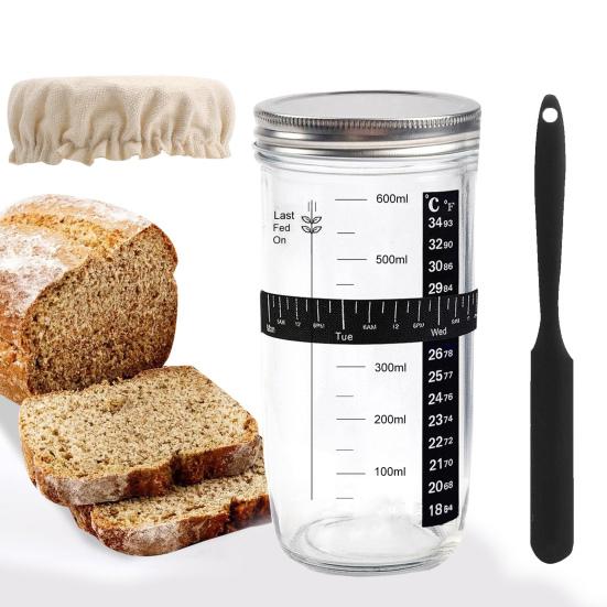 750ML Ekşi Maya Başlangıç ​​Cam Kavanoz Kapaklı Hassas Ölçekli Gıda Sınıfı Büyük Kapasiteli Ekmek Fermantasyonu Mühürlü Kutu Konteyner Mutfak Pişirme Malzemeleri