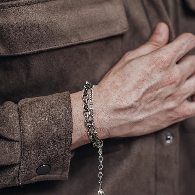 Vnox Vintage Stacked Chain Bracelets for Men Women, Retro Rolo Links Wristband With Trident Charm, Simple Layered Jewelry