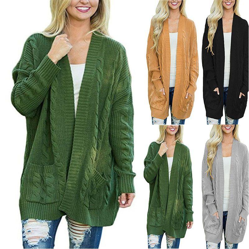 Cozy Women Cardigan Sleeve Loose Knitted Sweater Outwear With Fashion Pockets