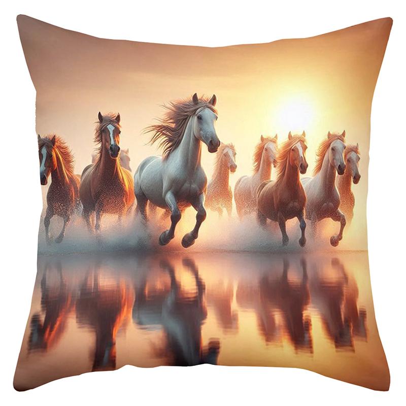 Horses Running Pictures Print Decorative Throw Pillow Polyester Pillowcase, Sofa Decorative Cushion Cov Headboard Pillow