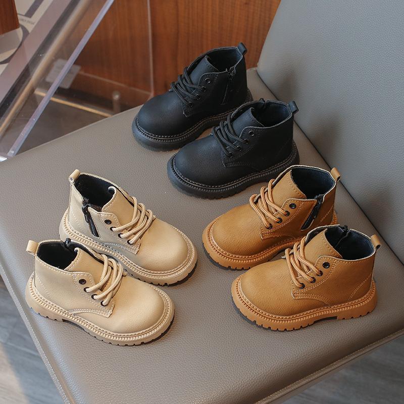 Autumn Children's Leather Boots, Simple and Versatile Single Boots, Boys' Leather Short Boots, Soft-soled Baby Yellow Boots, Boys' and Girls' Shoes