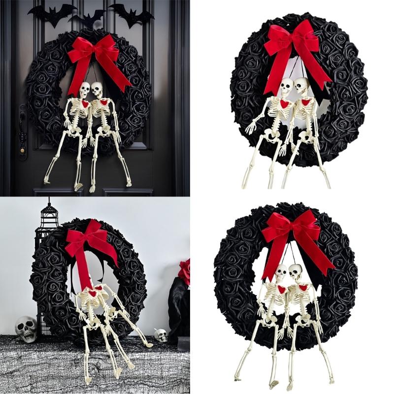 Skull Wreath for Halloween Festivities Scary Rose Skeleton Garlands Accessories Party Indoor Outdoor Party Decorations