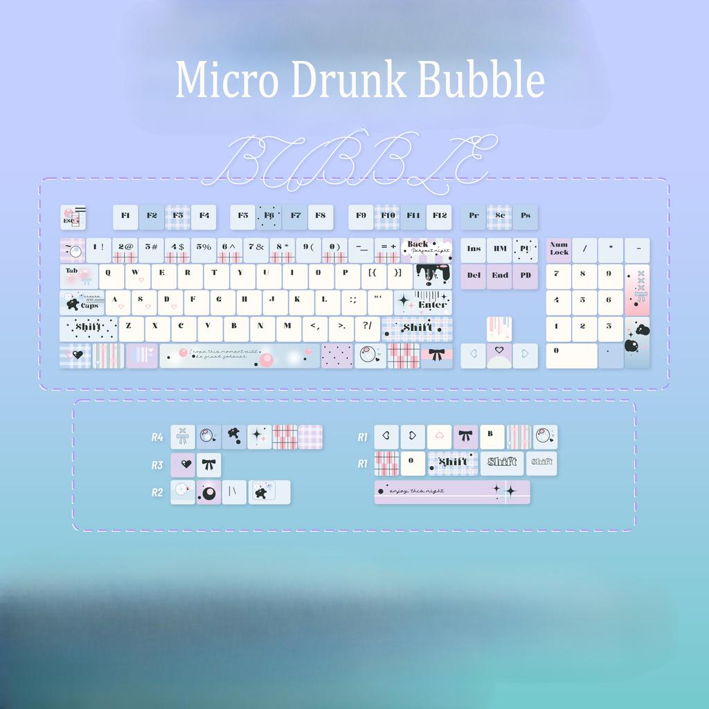 Micro Drunk Bubble Cherry Pbt Keycaps Cherry Theme Cute Pink Girl 129Keys Blue And White Double Spliced Keycaps