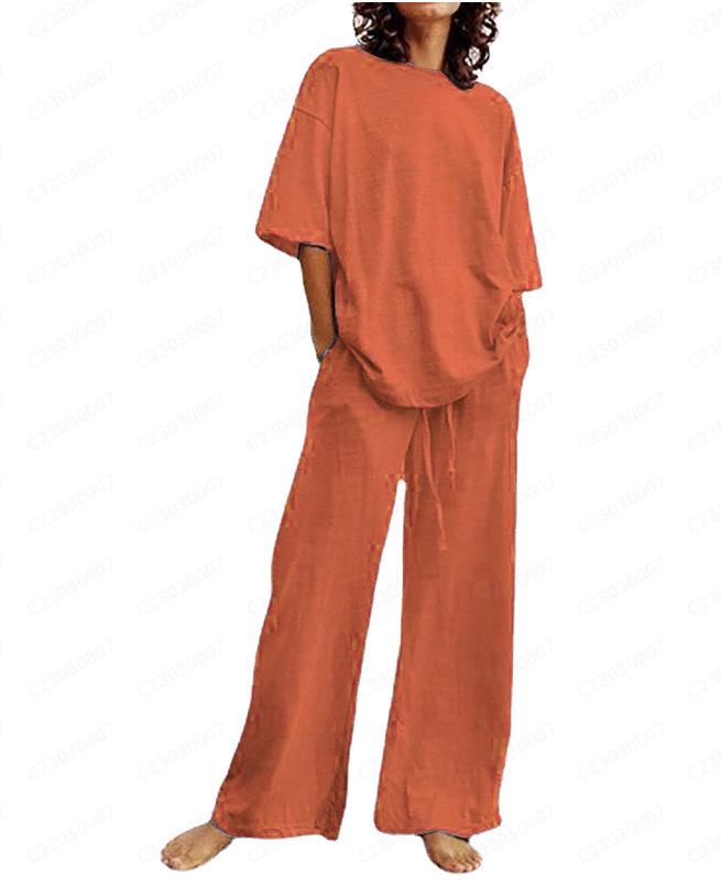 Women's 2-Piece Summer Suit: Temuxiyin Casual Belted Half-Sleeve Top and Wide-Leg Pants