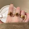 Stylish Adjustable Gold Color Ring Unique Tigers Eye Stone Geometric Finger Accessory Elegant Business Casual Jewelry