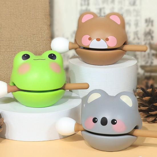 Cartoon Animal Wooden Fish Toy with Hammer Stress Relief Meditation Calming Percussion Instrument Desktop Resin Wooden Fish Decoration