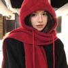 Korean Style Hood Scarf Combo Thick Knit Knitted Hooded Beanie Winter Balaclava Hat  Cold Weather