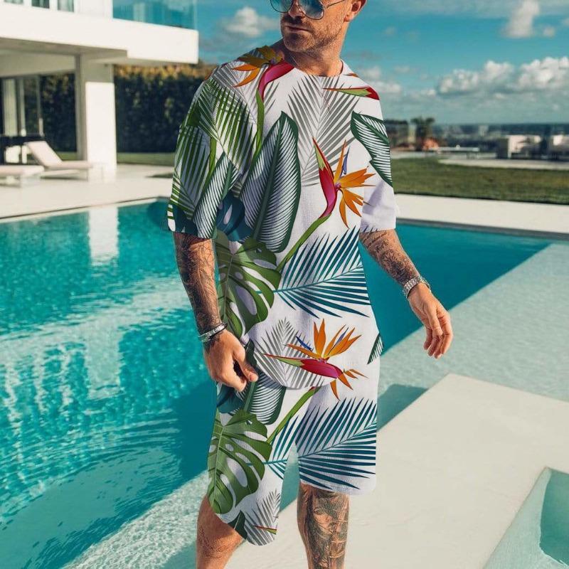Hawaïaanse Herenset Casual T-shirt Strandbroek Pak Dagelijks Stijlvol Heren Top met Korte Mouwen Outdoor Vakantie Heren T-shirts Korte Tweedelige Set