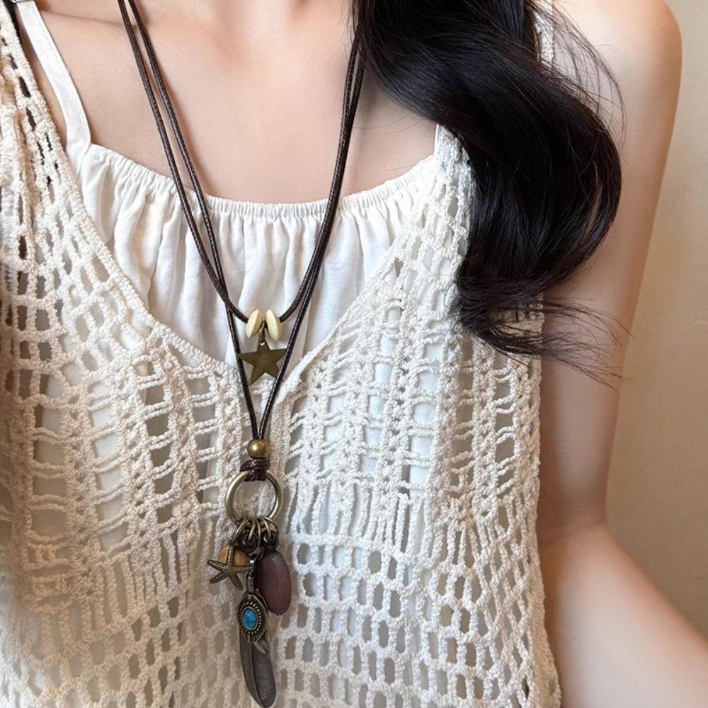Geometric Bohemian Style Choker Tassel Long Sweater Chain Retro Ethnic Style Necklace  Lady