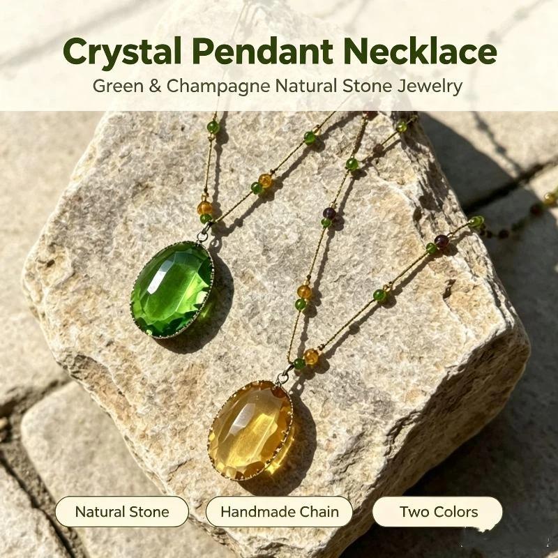 Statement Big Oval Long Pendant Necklace For Women Creative Green Champagne Color Sweater Chain