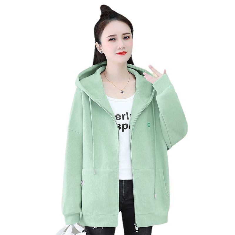 Løs genser med hette med glidelås Dame løs cardigan Plus Size frakk