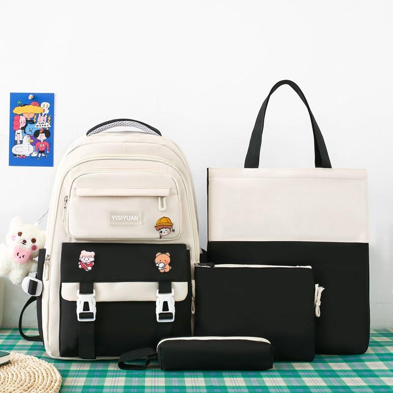 Small, fresh and large-capacity junior high school schoolbag women's casual and durable backpack three-piece schoolbag