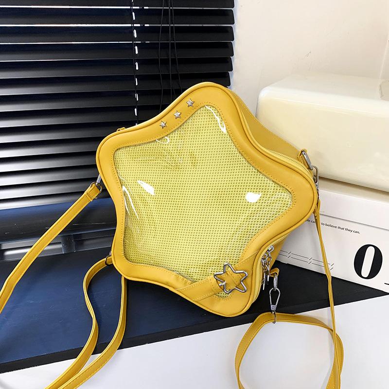 Japanese Cute Star-shaped Ita Bag, Large Capacity Transparent Badge Display Crossbody Bag Kawaii Sweet Girl's Shoulder Bag