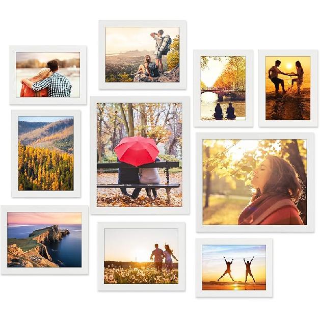 Giftgarden 10-Pack Black Picture Frames for Multiple Sizes Photos, Two 8x10, Four 5x7, Four 4x6, Multi Assorted Photo Frame for Collage Wall or