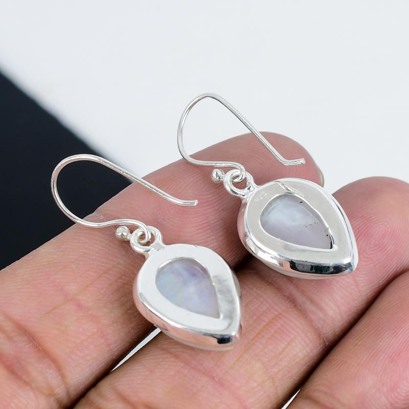 Naturaal Rainbow Moonstone Gemstone Earrings, 925 Sterling Silver Earring, Handmade Boho Silver Jewelry Dangle Earrings, Gift For Mom