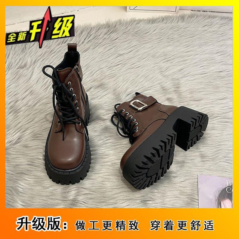 

Одиночные ботинки Весна и Осень новые женские ботинки на высоком каблуке в британском стиле, ботинки-локомотивы, короткие ботинки, маленькие ботинки Мартин на толстой подошве 40 is one size larger