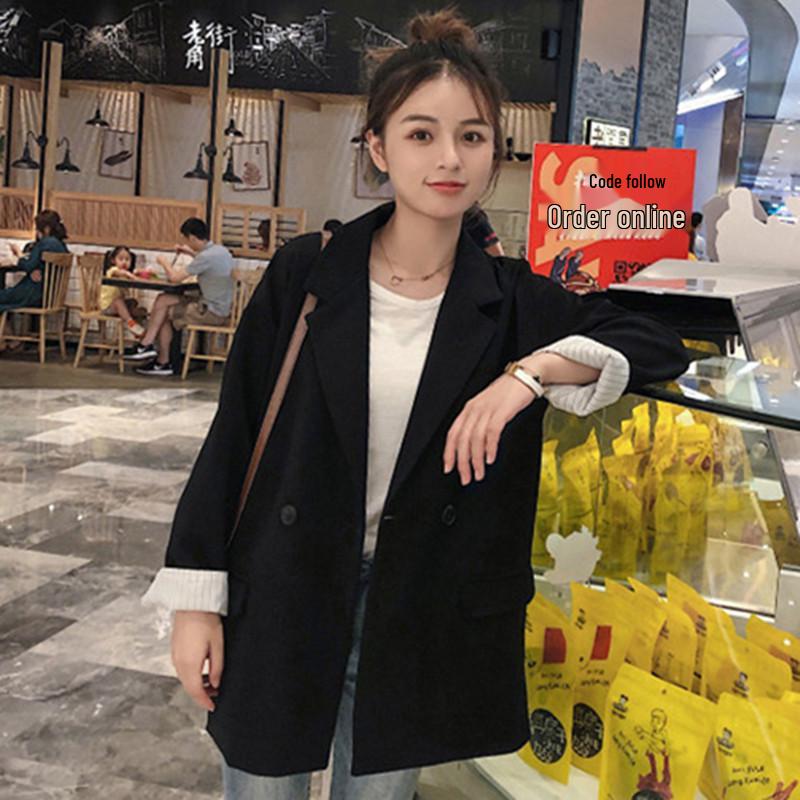 2022 Women's Black Korean Style Loose Casual Chic Suit Jacket - Spring/Autumn