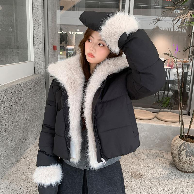 VEZFAA Women's Fashion Casual Fall Winter Solid Color Print Long Sleeve Jackets & Coats Down Coats