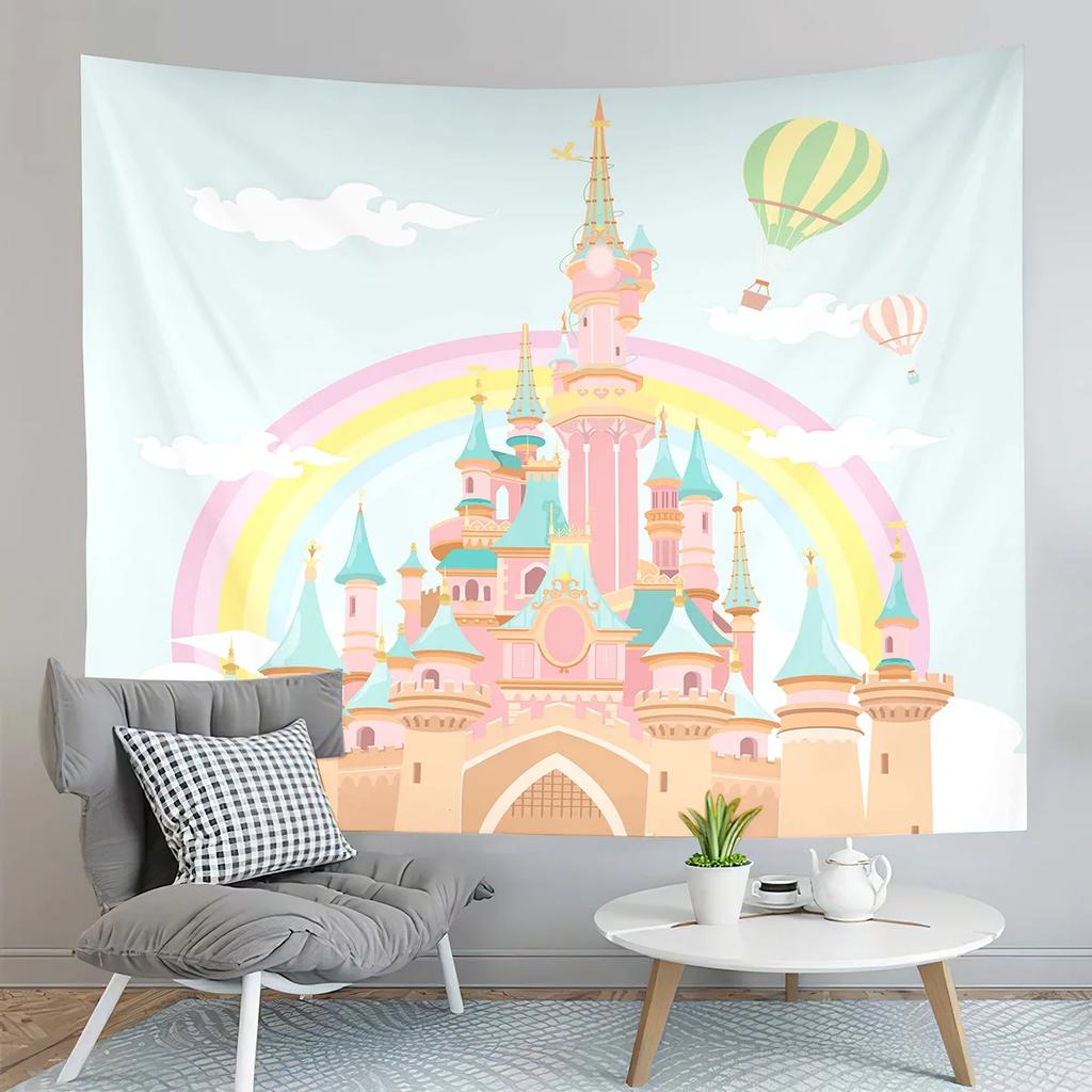 Cartoon Castle Tapestry Fairy Tale World Castle Tapestry Gifts for Kids Girls Boys Bedroom Home Living Room Wall Art Tapestries