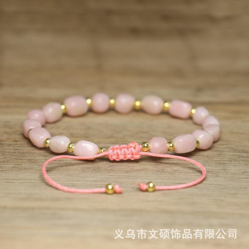 Bransoletka z owalnych koralików Różowy Opal – Złoty Akcent Regulowana Biżuteria Boho, Prezent Miłość Spokój dla Kobiet