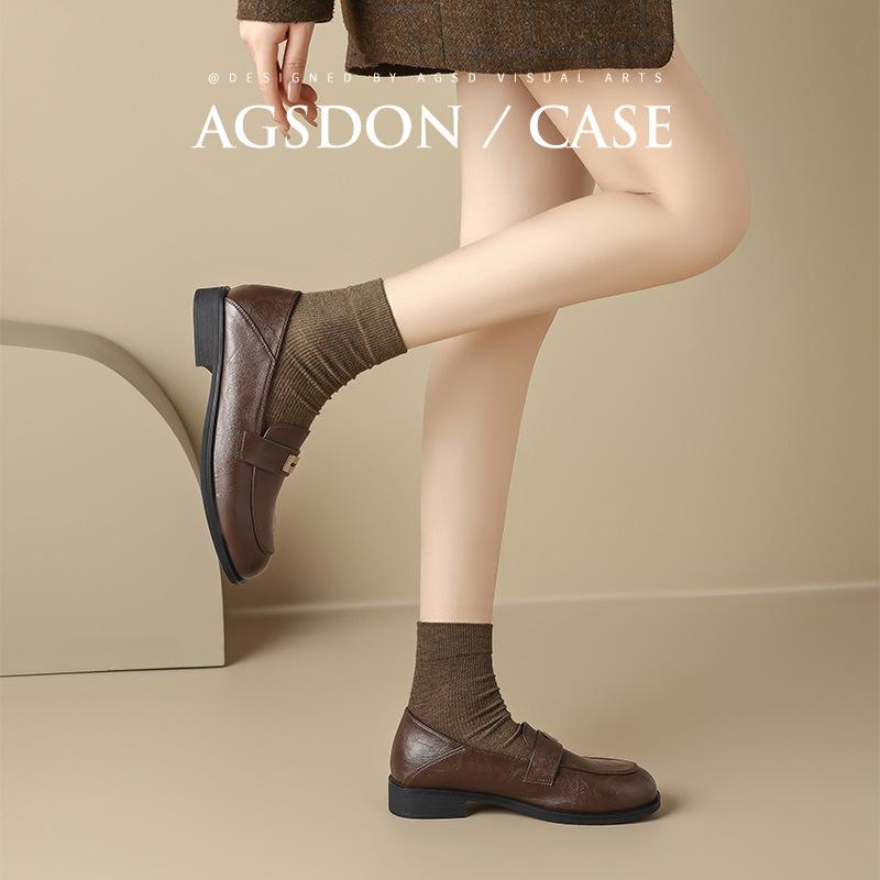 Augustine Platform New Autumn Black British Style Small Leather Shoes Retro Commuter Shoes