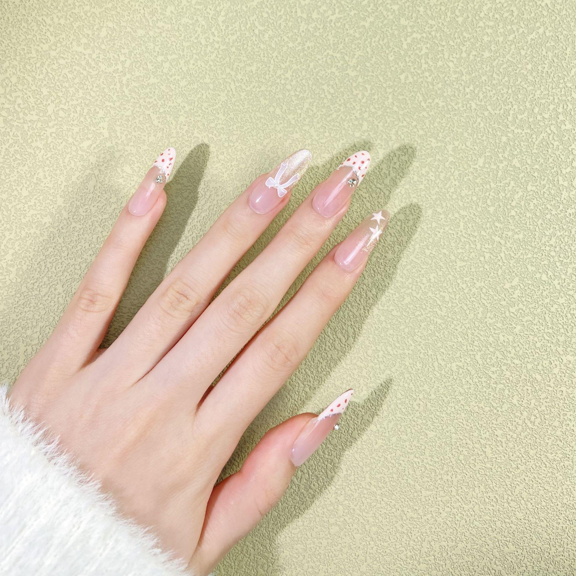 Luxury French Cat Eye Manicure: Handmade Bow Nail Tips for a Girly, Elegant Look