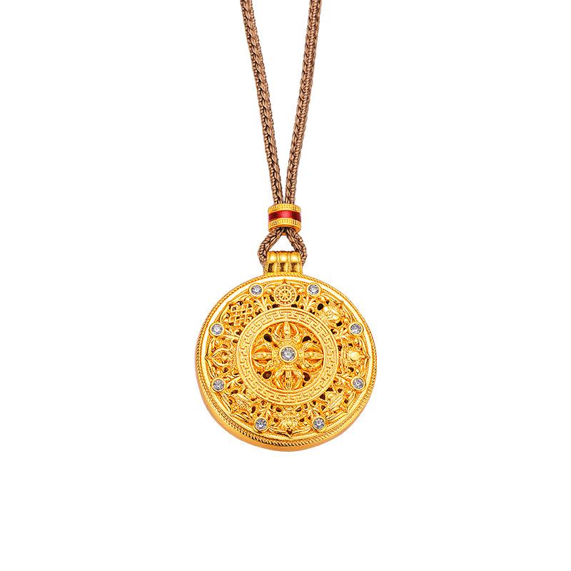 Gold Plated Eight Treasures Compass Pendant Necklace for Men and Women
