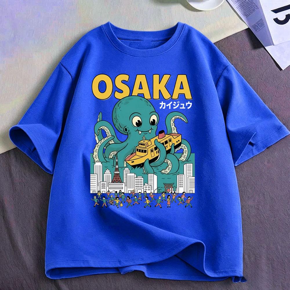 Osaka Dotonbori Drunken Octopus Funny Meme T Shirts Japanese Style Food Lover Tshirt Cotton Vintage Loose Short Sleeve Tshirts
