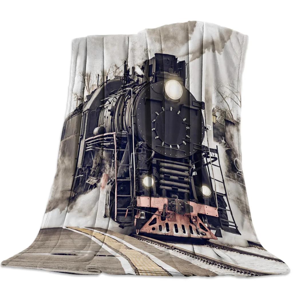 Flannel Blankets The Steam Age Of Old Trains Blanket Cushion Warm Throws on Sofa Bed Home Bedspread Travel Fleece Blanket Queen