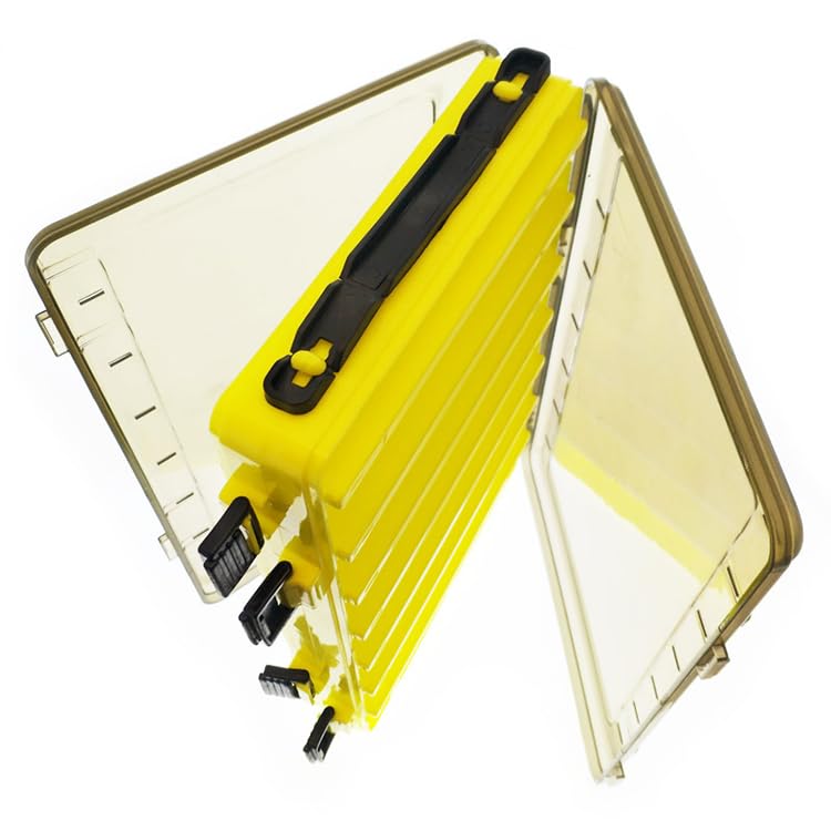 Lot de 3 Boîtes d'Articles de Pêche S'ouvrent des Deux Côtés Convient aux Calmars et aux Boîtes, Réversible, Côtés, Poissons-appâts, Leurres, Jigs, Orange/Jaune/Transparent