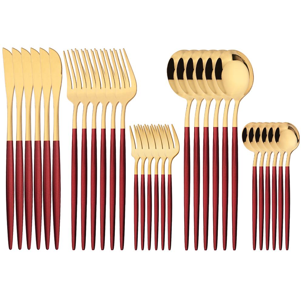30Pcs Gold Dinnerware Cutlery Set High Quality Stainless Steel Flatware Knife Teaspoon Fork Tableware Western Kitchen Silverware