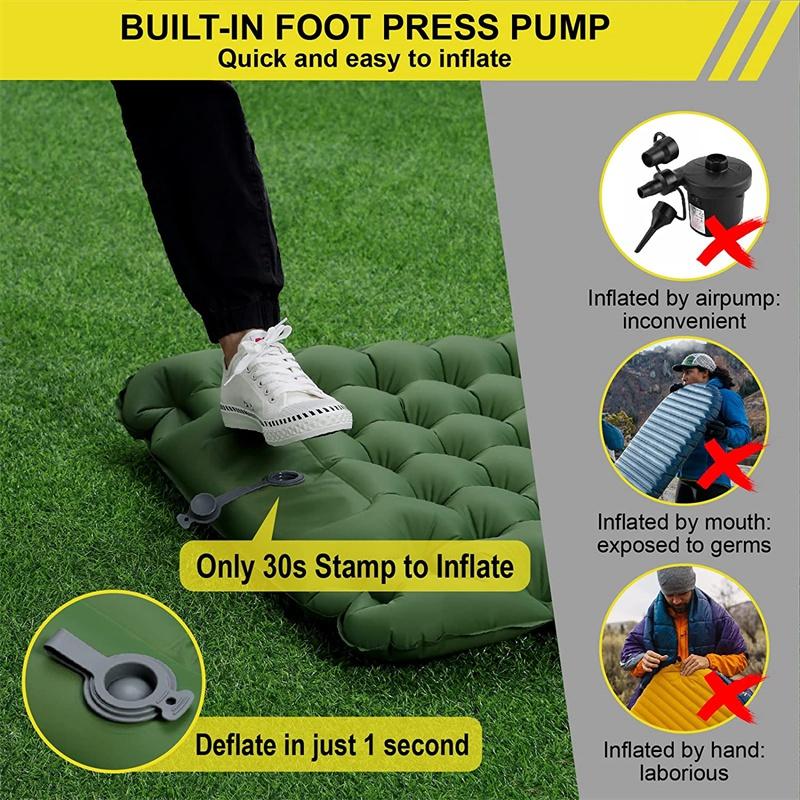 Saltea de camping gonflabilă pentru dormit cu pernă, presă de picioare, saltele de dormit ultraușoare, durabile și impermeabile, saltea de camping