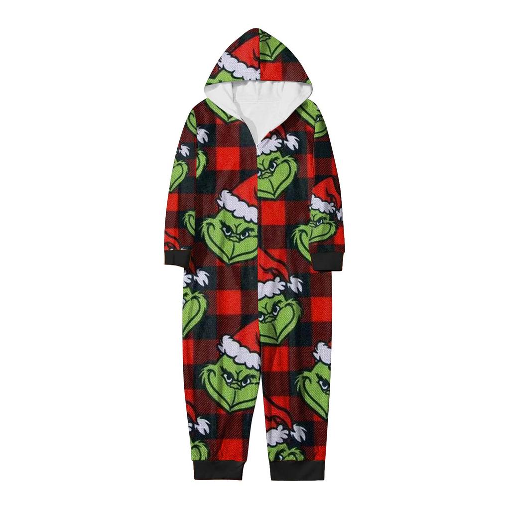 Parent-Christmas Printed Parent-Child Hooded Zip One-piece Homewear