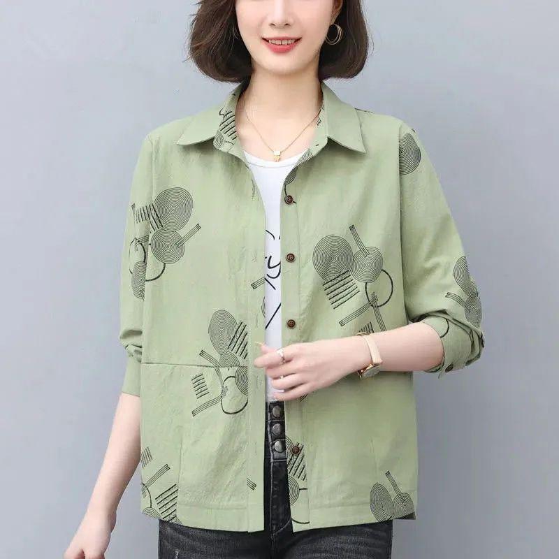 Mom's Fashion Printed Shirt Women's Long Sleeve Loose Casual Blouse Outerwear for Spring and Autumn