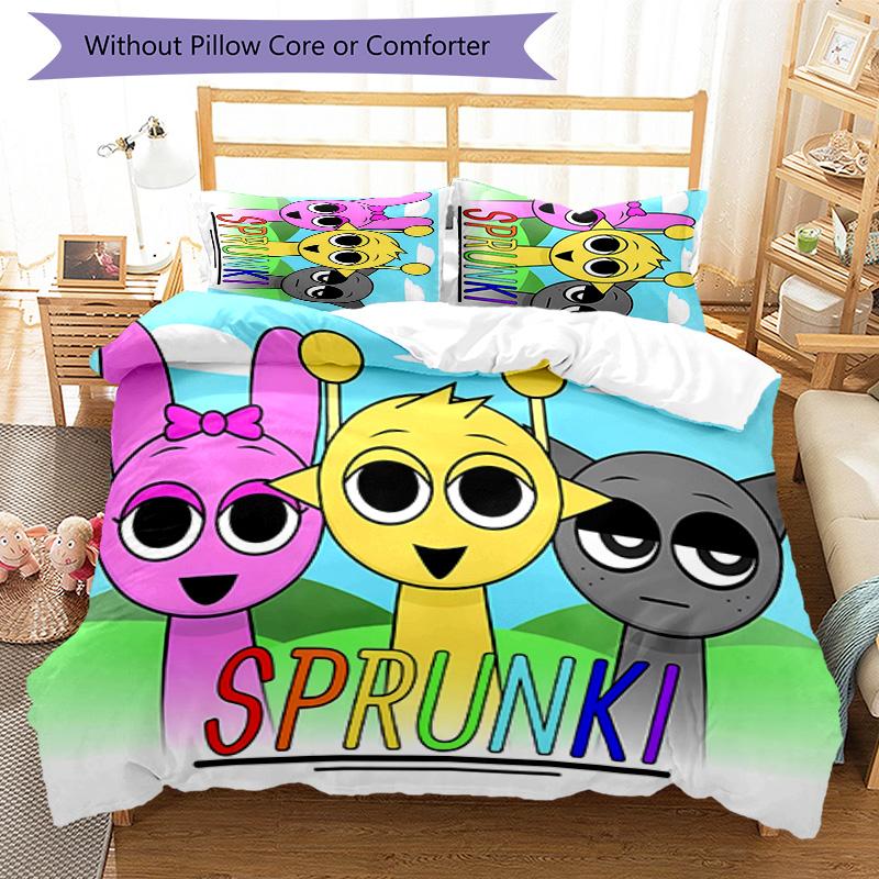 3pcs Sprunki Game pattern bedding set duvet cover set includes duvet cover &pillowcases, perfect all season bedroom decoration & gift