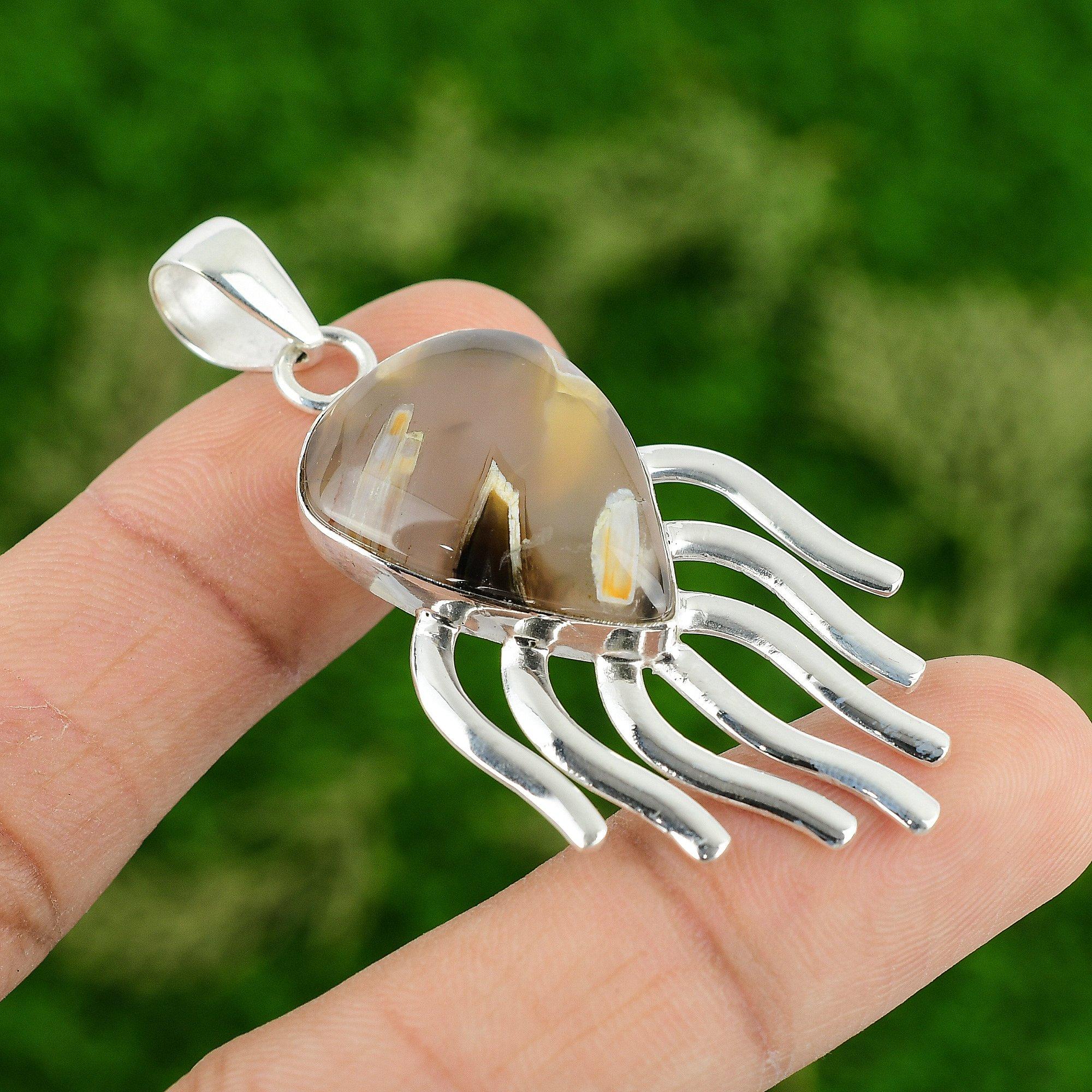 

Friendship Day Sale 925 Silver Pear Stick Agate Stone Bezel Trendy Wife Pendant