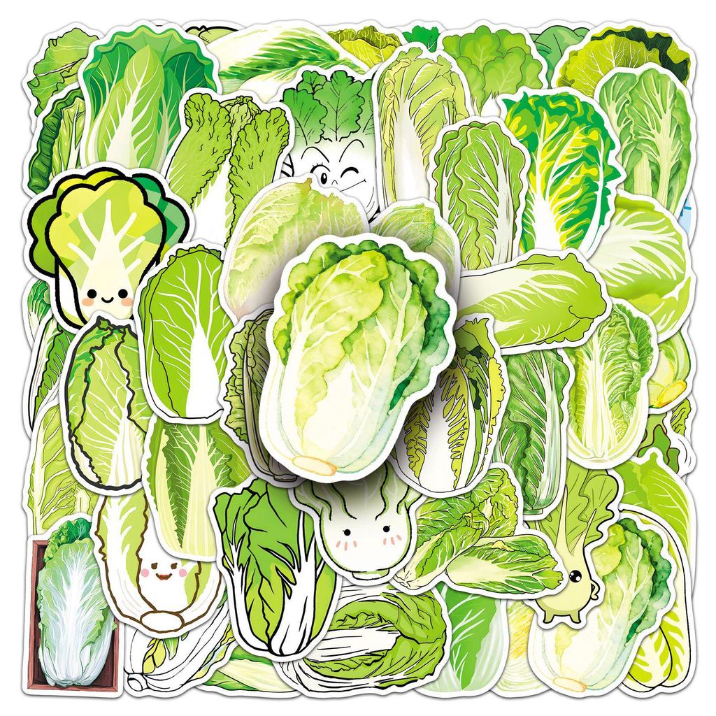50 Waterproof Cabbage Stickers: Fresh Vegetable Graffiti for Journals, Earphones, Water Cups, and More