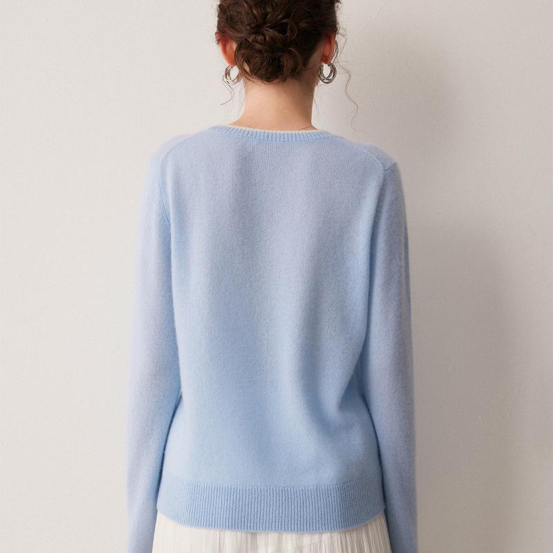 Women's Color Block Cashmere Sweater – 100% Pure 7 Gauge Single Ply, Soft, Skin-Friendly Pullover with Round Neck.